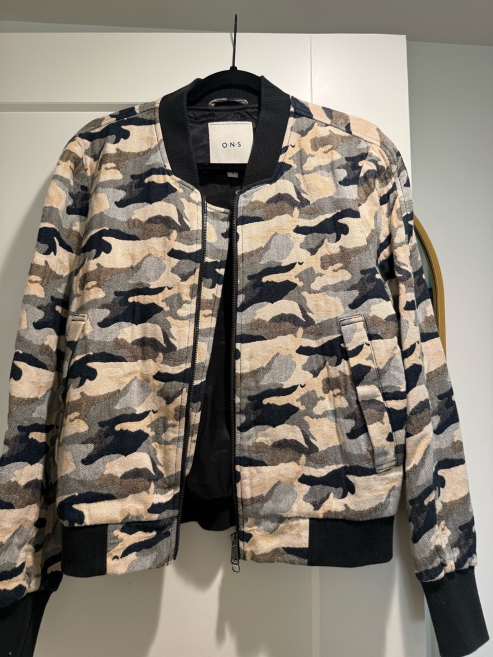 O.N.S Camo Bomber Jacket in Beige & Black